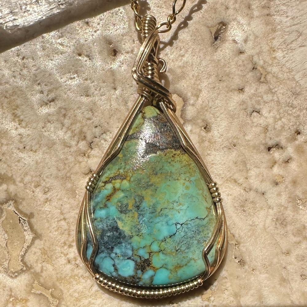 14k Gold Filled Genuine Turquoise with backing Pendant and 18 inch GF Chain
